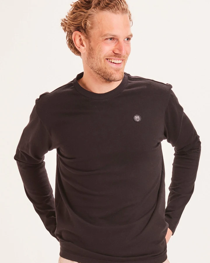 KnowledgeCotton Apparel Herren vegan Langärmeliges Abzeichen Black Jet
