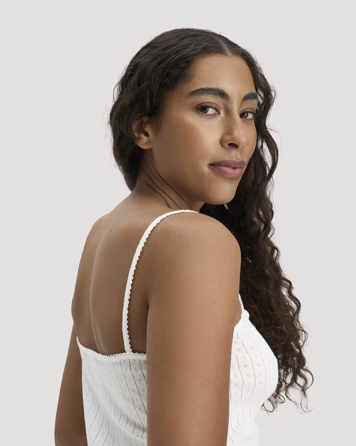 hessnatur Damen Pointelle Spaghetti Top PURE COTTON aus Bio-Baumwolle - weiß - Größe 40 – Ansicht 3