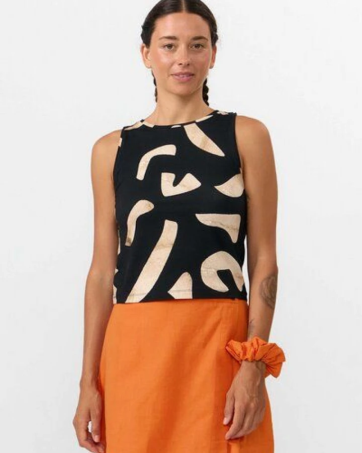Suite13lab Damen-Rippentop ärmellos MIÑO im Stones-Print