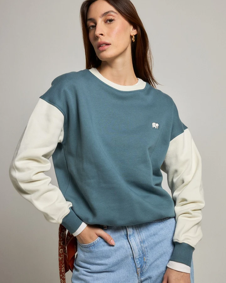 Trendsplant Damen vegan Sweatshirt Color Block Oversized Deep Spruce