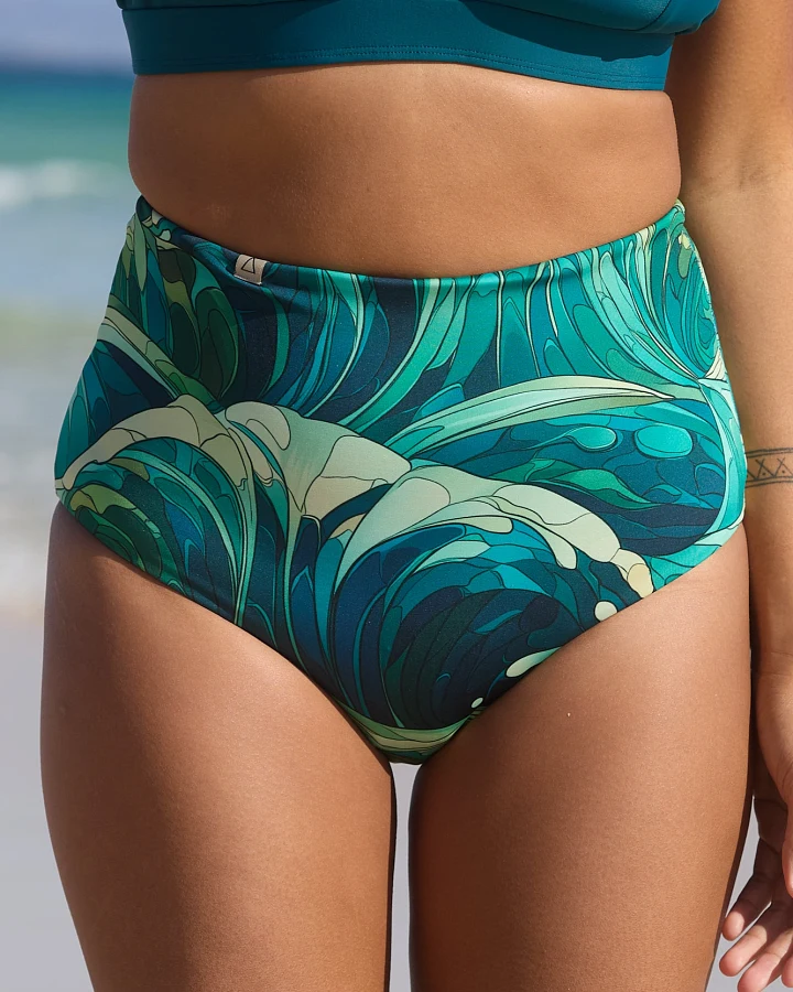 Inaska Damen vegan Bikini-Höschen Wendbar Hohe Taille Pure Wave Petrol
