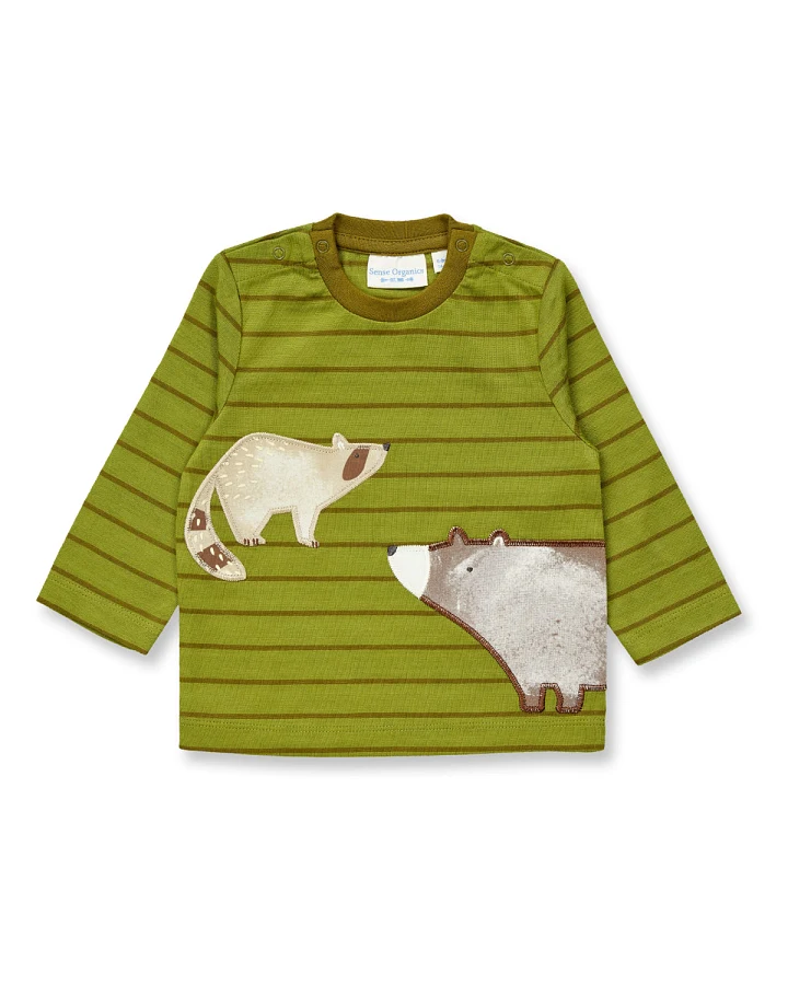Sense Organics - Langarmshirt "Waschbär" grün gestreift