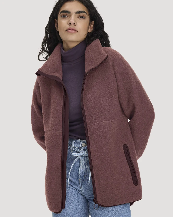hessnatur Damen Wollfleece Jacke Regular aus Bio-Merinowolle - rot - Größe L