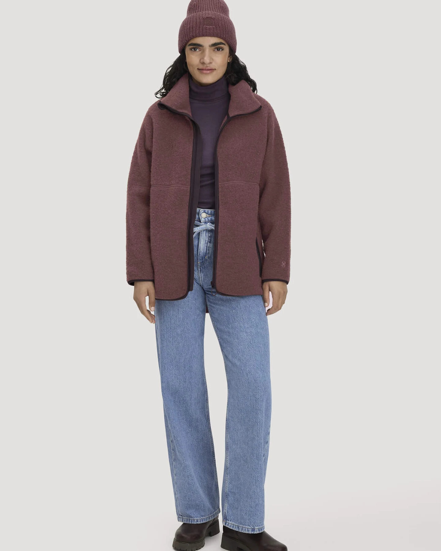 hessnatur Damen Wollfleece Jacke Regular aus Bio-Merinowolle - rot - Größe L – Ansicht 2