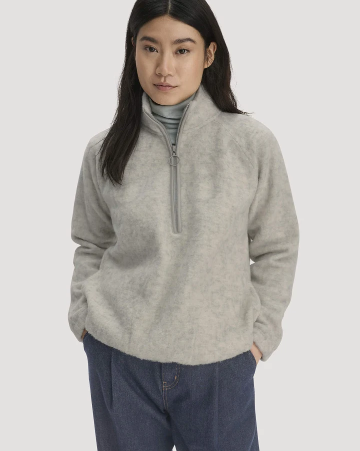 hessnatur Damen Wollfleece Troyer Relaxed aus Bio-Merinowolle - grau - Größe L