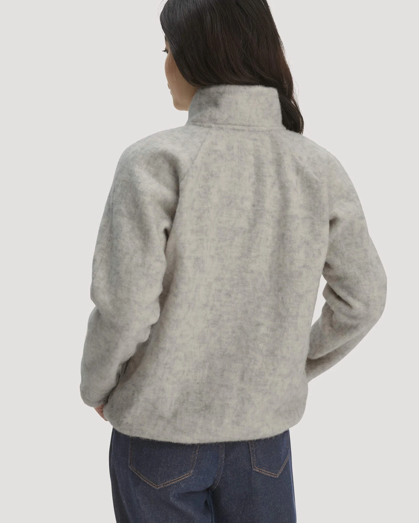 hessnatur Damen Wollfleece Troyer Relaxed aus Bio-Merinowolle - grau - Größe XL – Ansicht 3