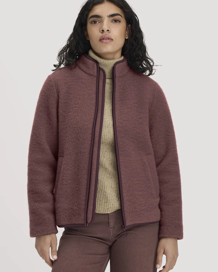 hessnatur Damen Wollfleece Jacke Oversized aus Bio-Merinowolle - rot - Größe L