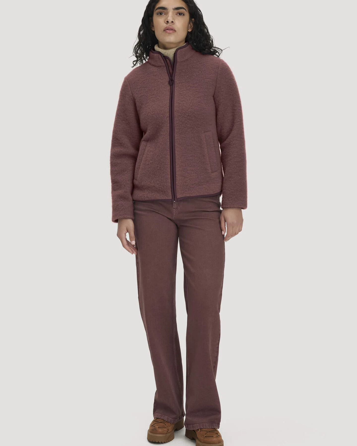 hessnatur Damen Wollfleece Jacke Oversized aus Bio-Merinowolle - rot - Größe L – Ansicht 2