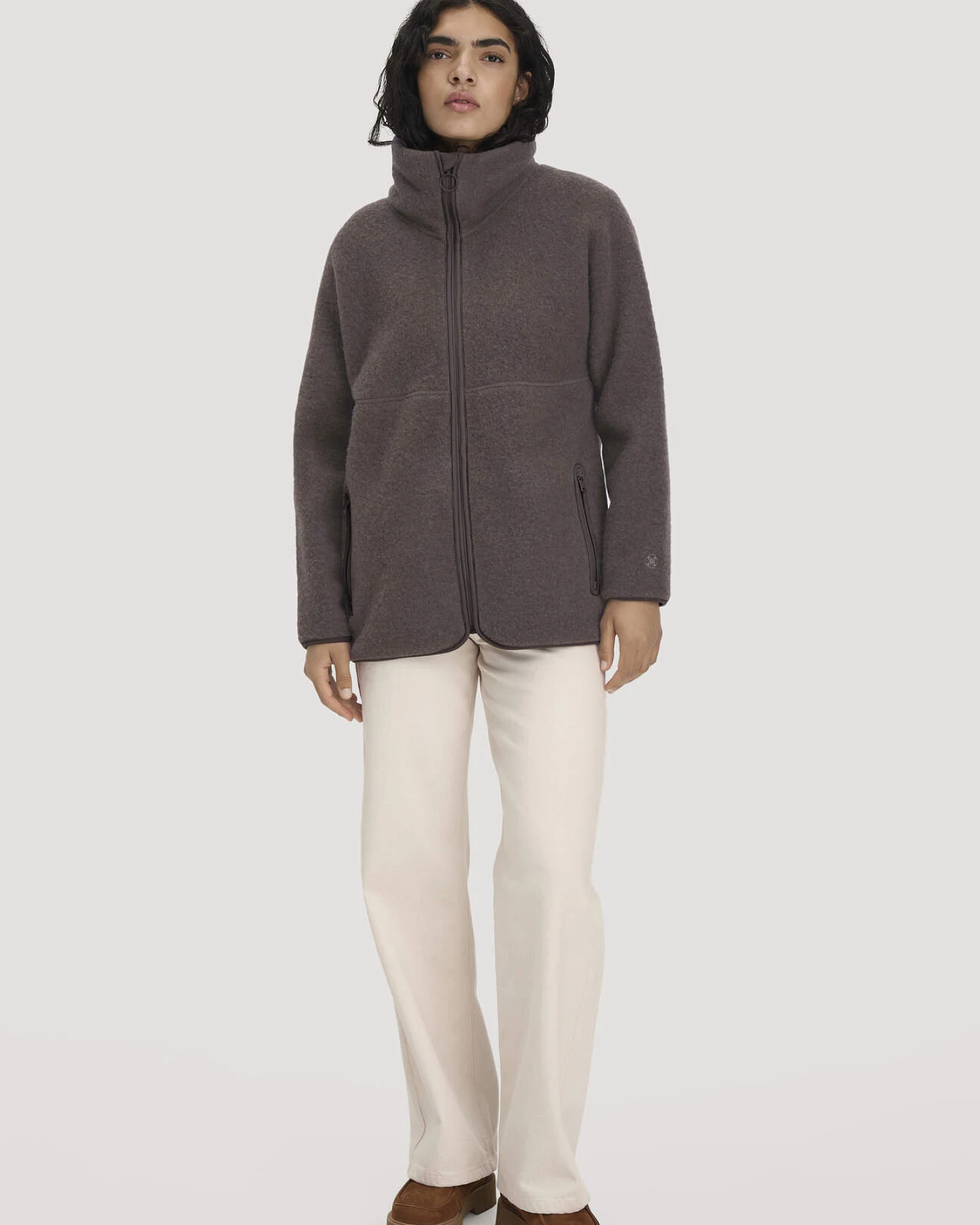 hessnatur Damen Wollfleece Jacke Oversized aus Bio-Merinowolle - lila - Größe L – Ansicht 2