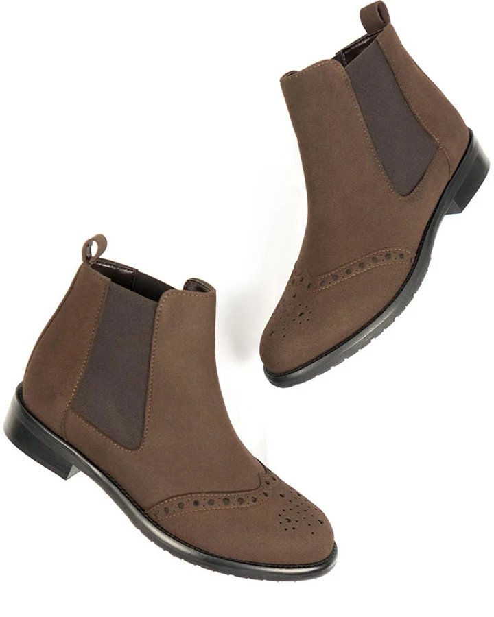 Will's Vegan Store Damen vegan Chelsea Boots Brogue Dunkelbraun