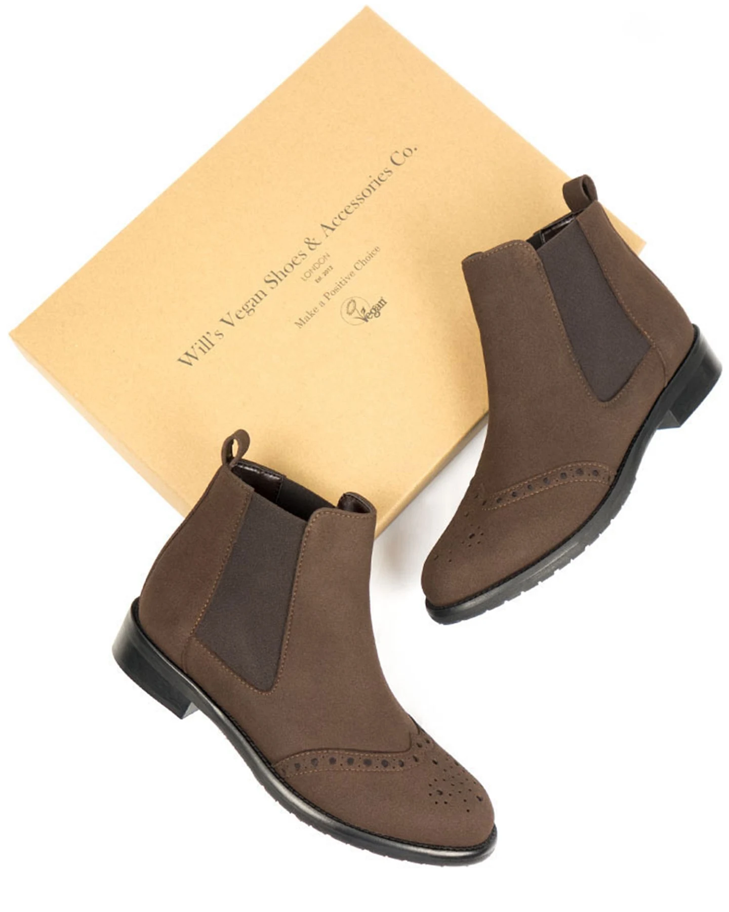 Will's Vegan Store Damen vegan Chelsea Boots Brogue Dunkelbraun – Ansicht 2
