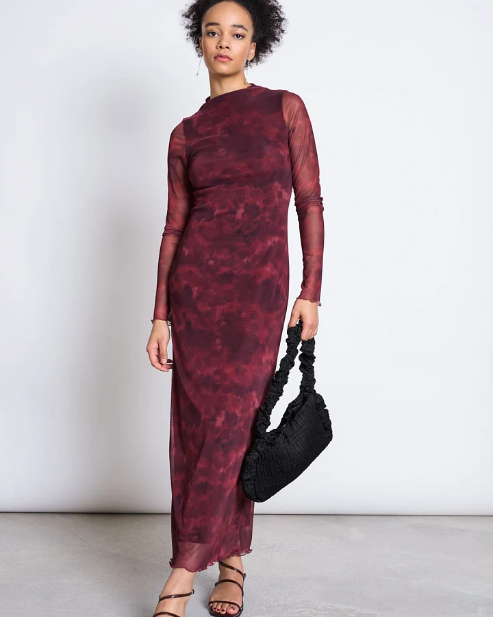JAN 'N JUNE Damen vegan Kleid Aus Netzstoff Mit Langen Ärmeln Zaldi, Carmine Curl