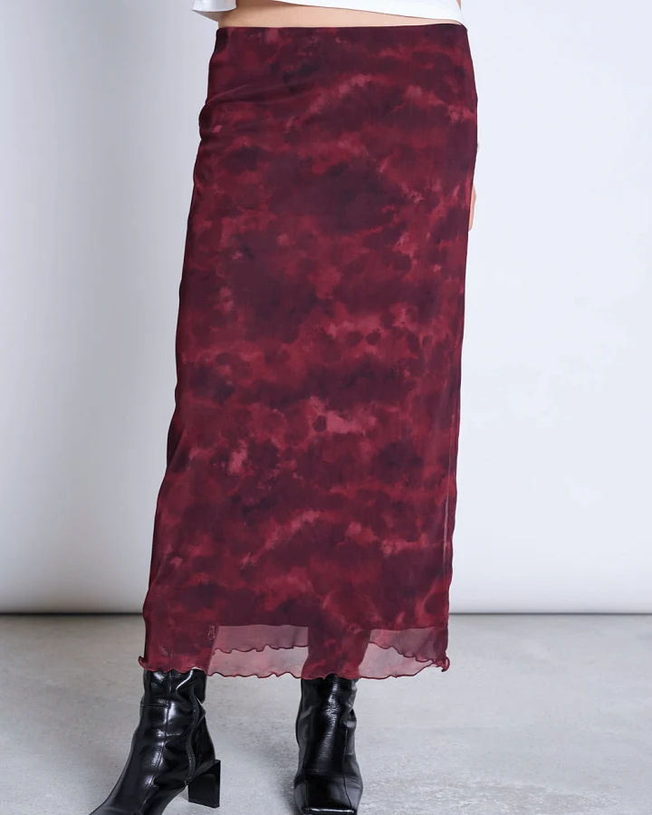 JAN 'N JUNE Damen vegan Maxirock Aus Netzstoff Smuk Carmine Curl“