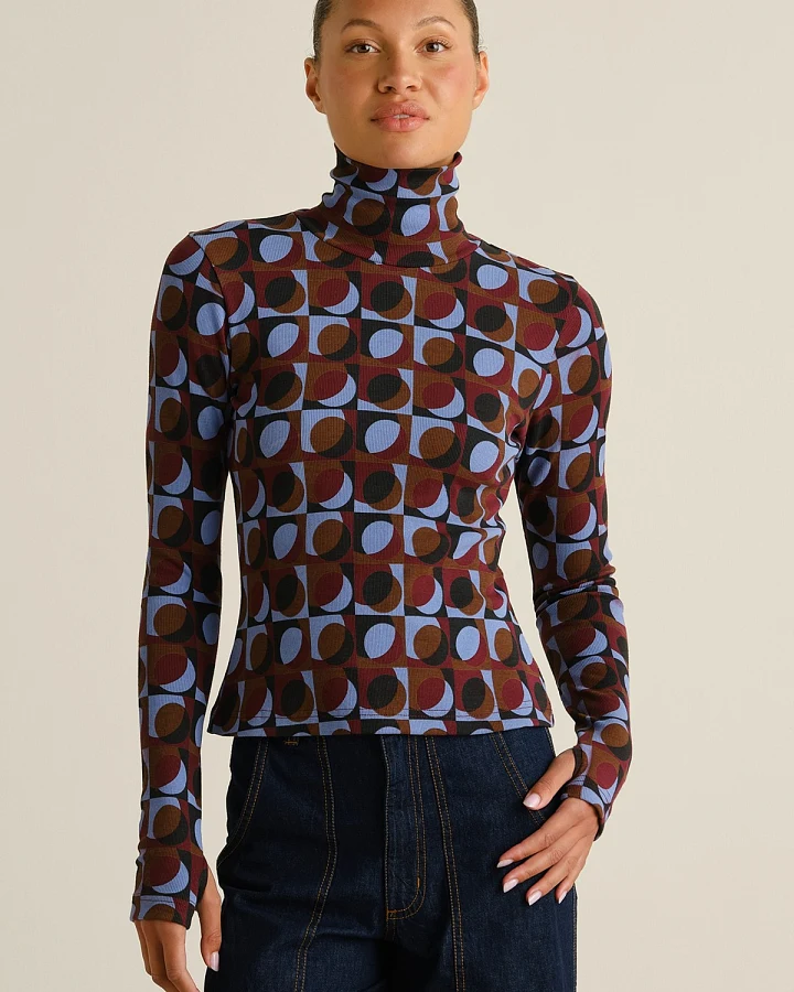 Longsleeve Rib Malma Retro Geo Braun