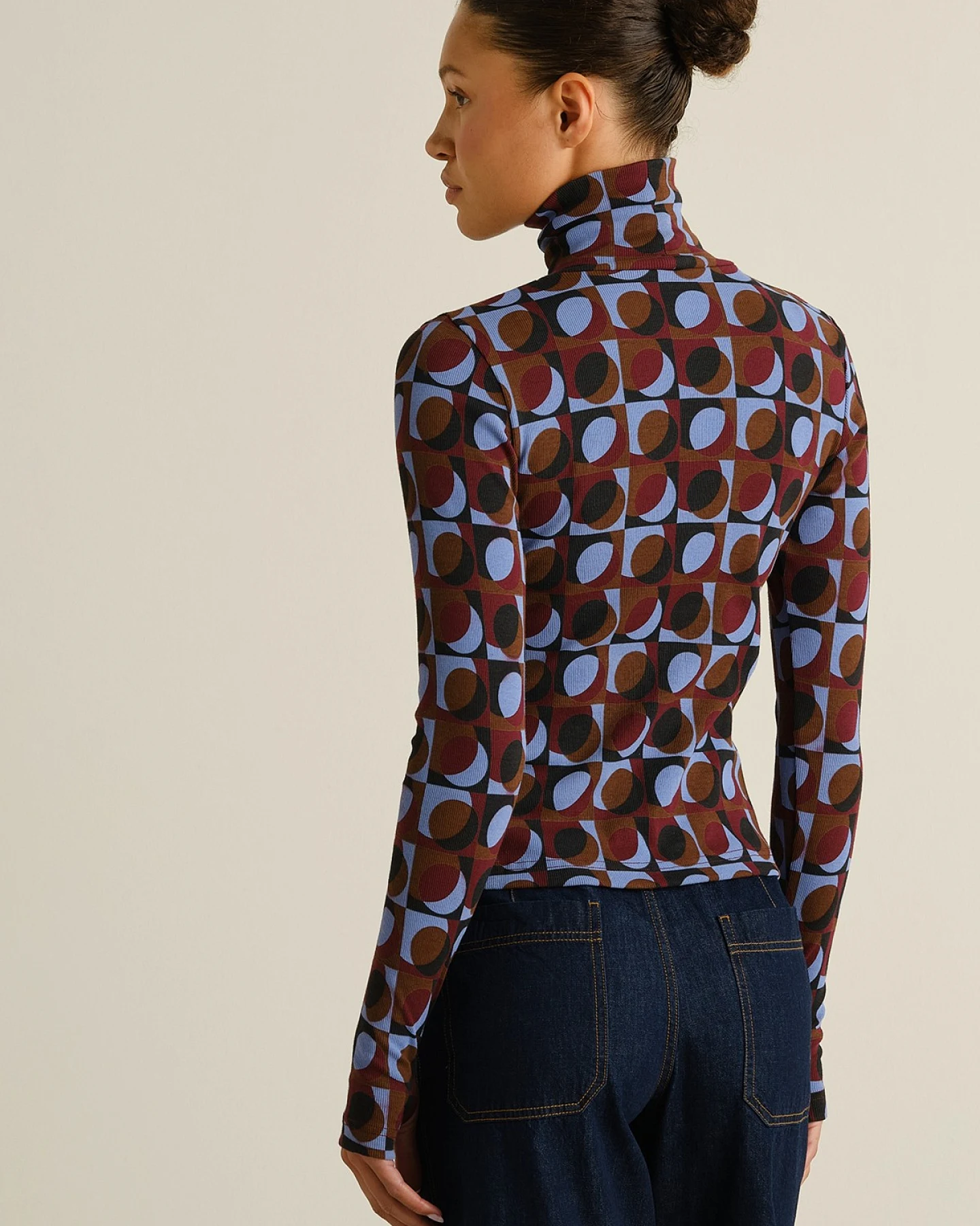 Longsleeve Rib Malma Retro Geo Braun – Ansicht 2