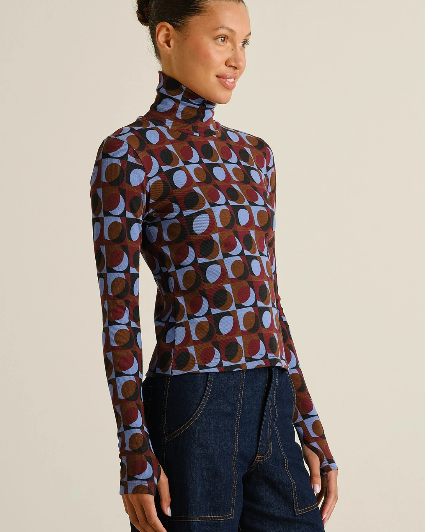 Longsleeve Rib Malma Retro Geo Braun – Ansicht 3