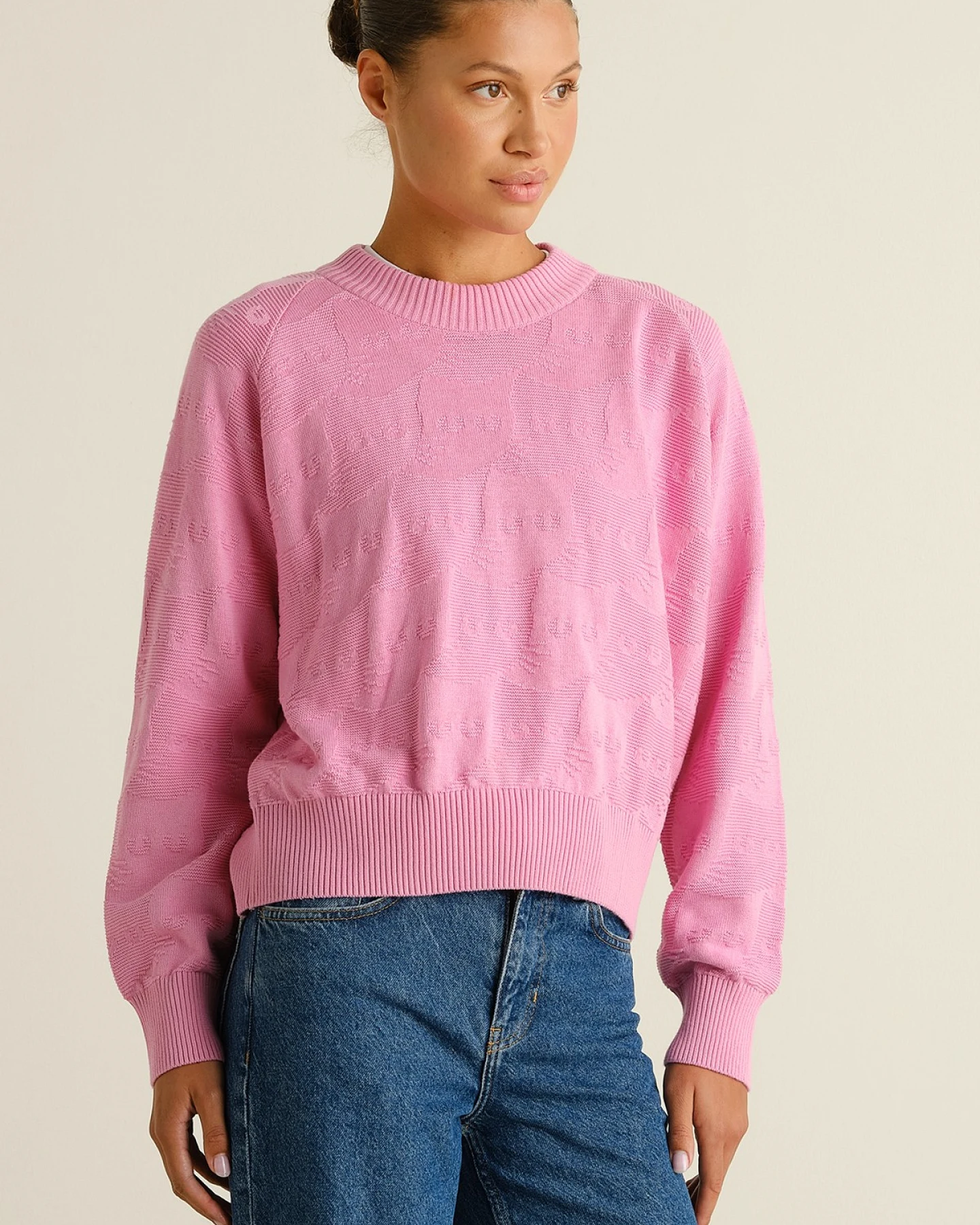 Strickpullover Husie Pepita Cats Pink – Ansicht 2