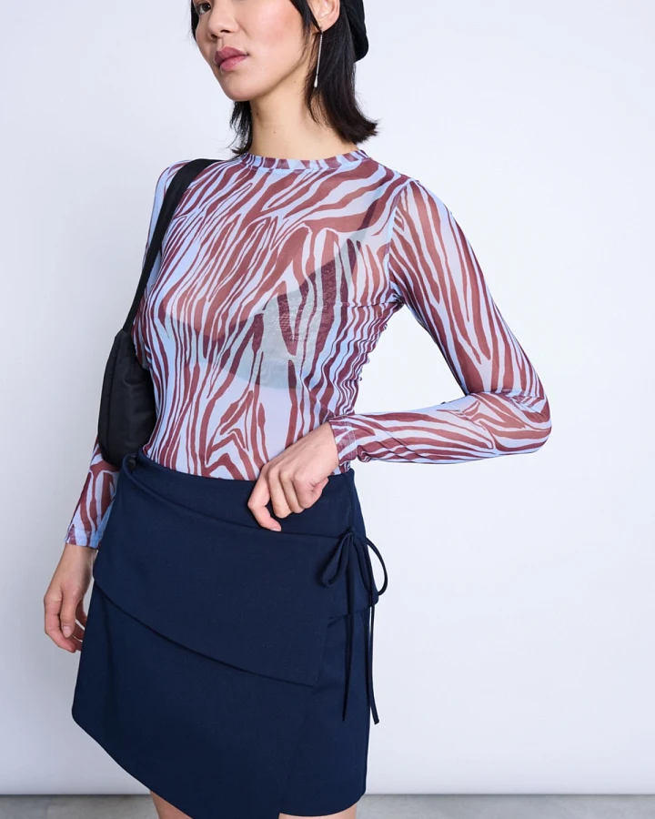 Longsleeve Dora Mesh Zebra Print Blau