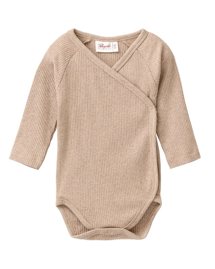 People Wear Organic Langarm-Wickelbody rip dunkelsand mélange 50/56