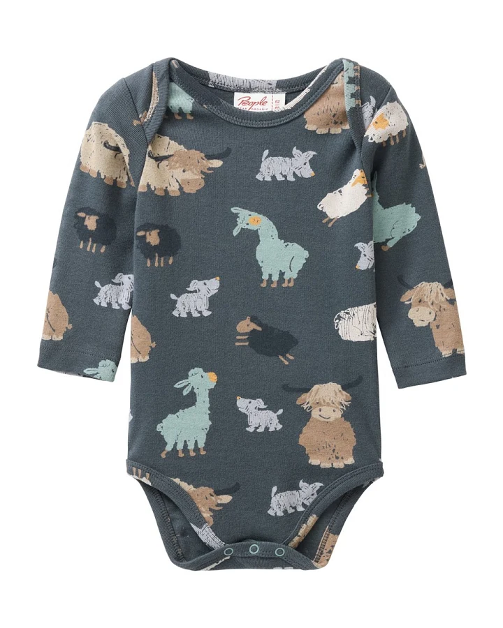 People Wear Organic Langarm-Body Fellfreunde schieferblau 62/68