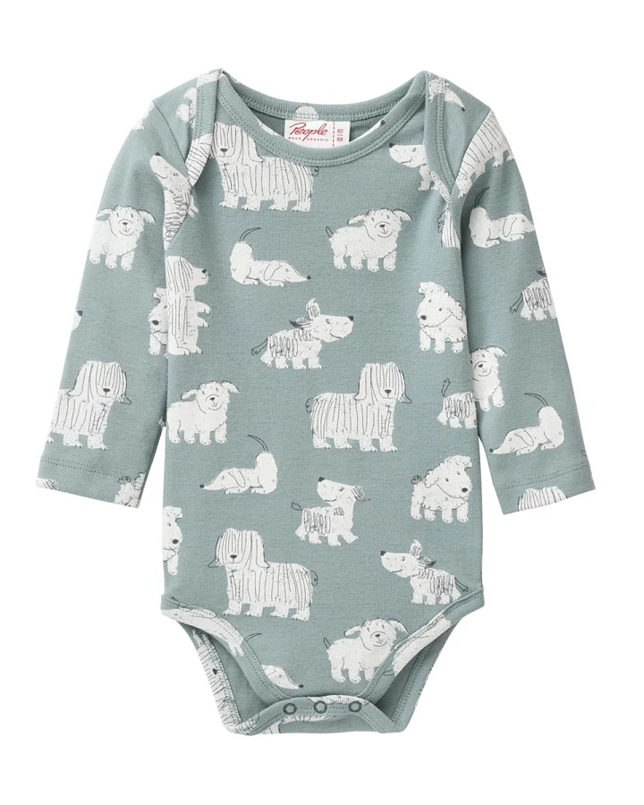 People Wear Organic Langarm-Body Hunde balsamgrün 62/68