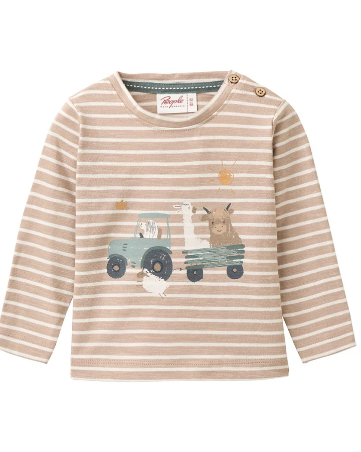 People Wear Organic Langarm-Shirt taupe geringelt 62/68