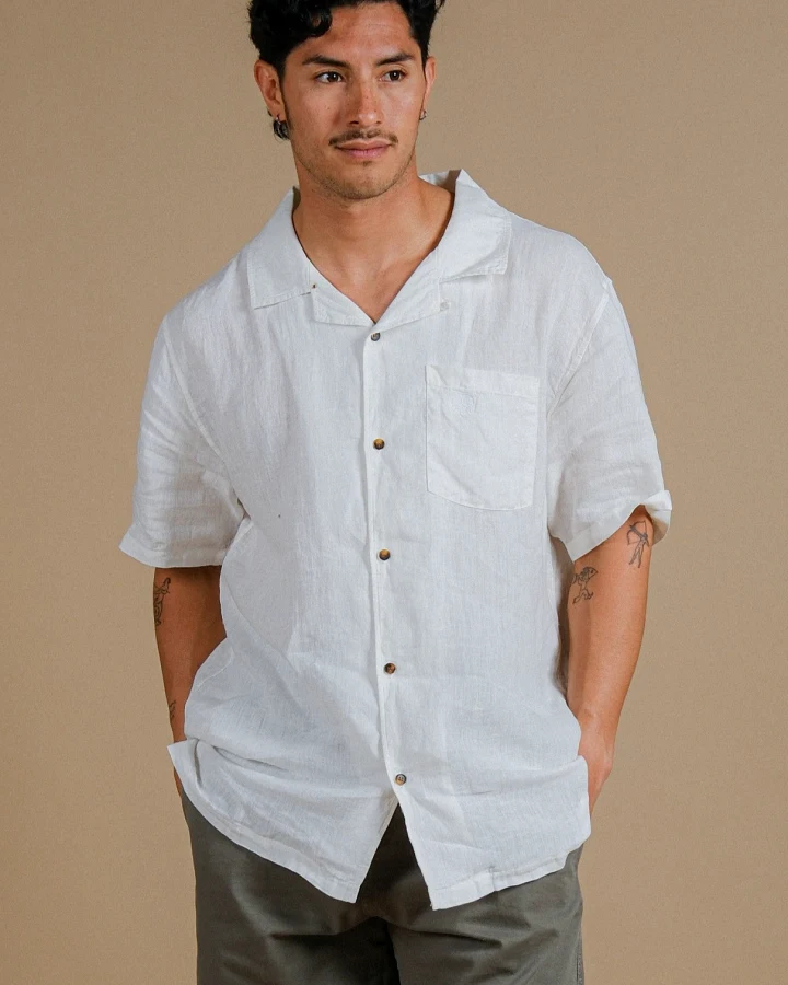 Trendsplant Herren vegan Hemd Ss San Miguel Camp Foam Weiß