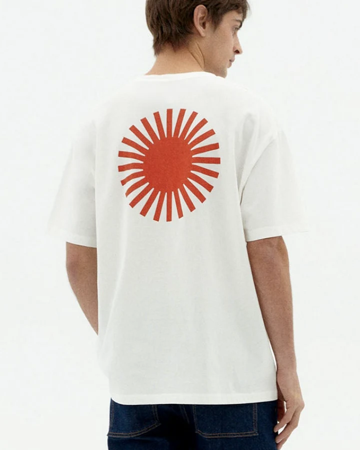 Thinking MU Herren vegan T-Shirt Aaron Red Sun Back Print Weiß