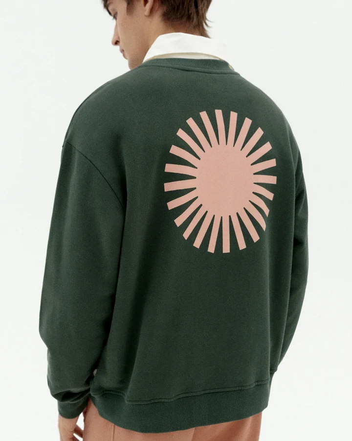 Thinking MU Herren vegan Sweatshirt Leon Coral Rücken Sun Print Grün