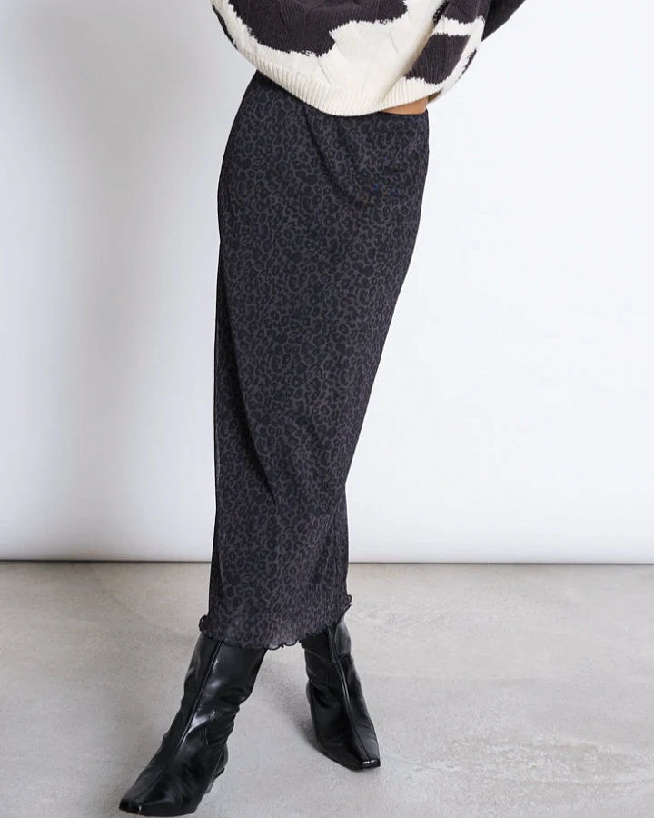 JAN 'N JUNE Damen vegan Maxirock Aus Netzstoff Smuk Dunkler Leo-Print