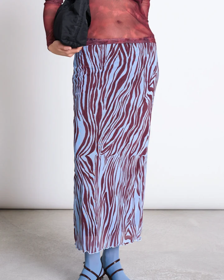 JAN 'N JUNE Damen vegan Maxirock Aus Netzstoff Smuk Blau Zebra-Print
