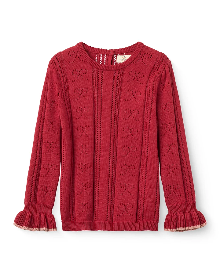 Copenhagen Colors - Pointelle-Pullover mit Rüschen rot