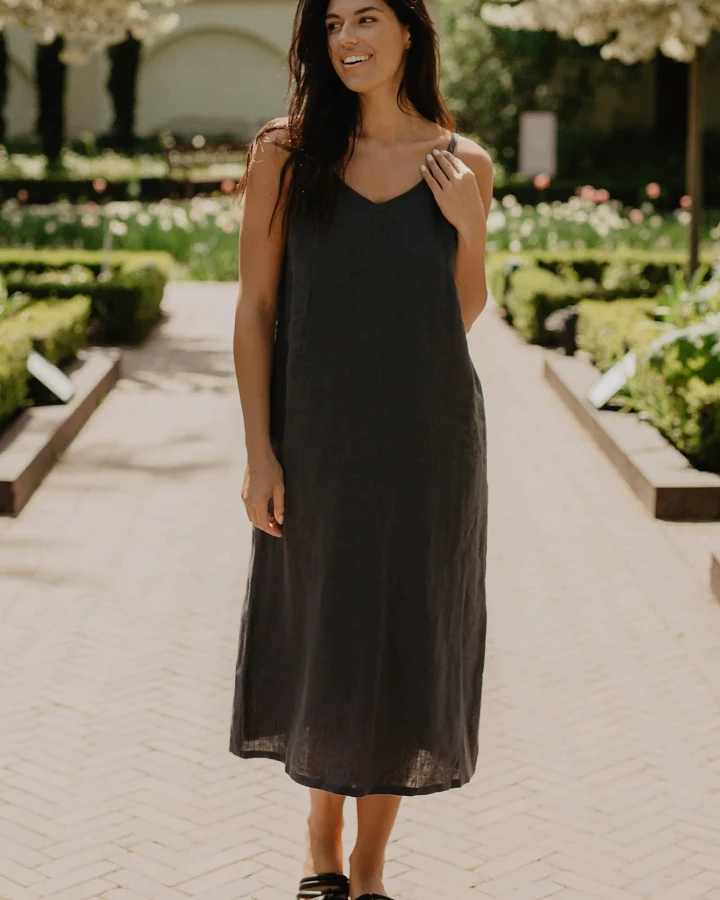 AmourLinen Damen vegan Kleid Jakarta Anthrazit
