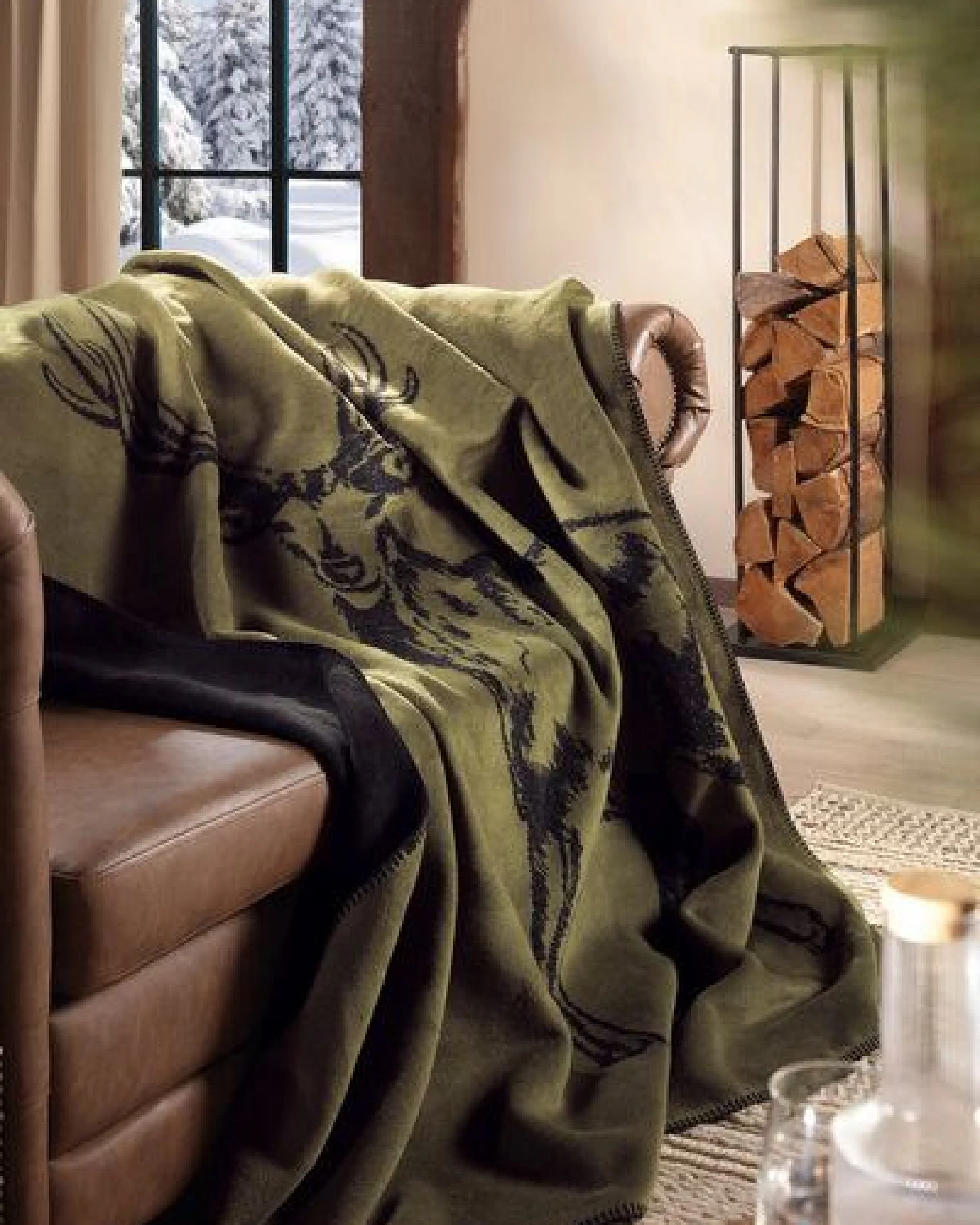 biederlack Wohndecke Serie Alp Chic "Deer green", 80 % recycelte Fasern – Ansicht 3