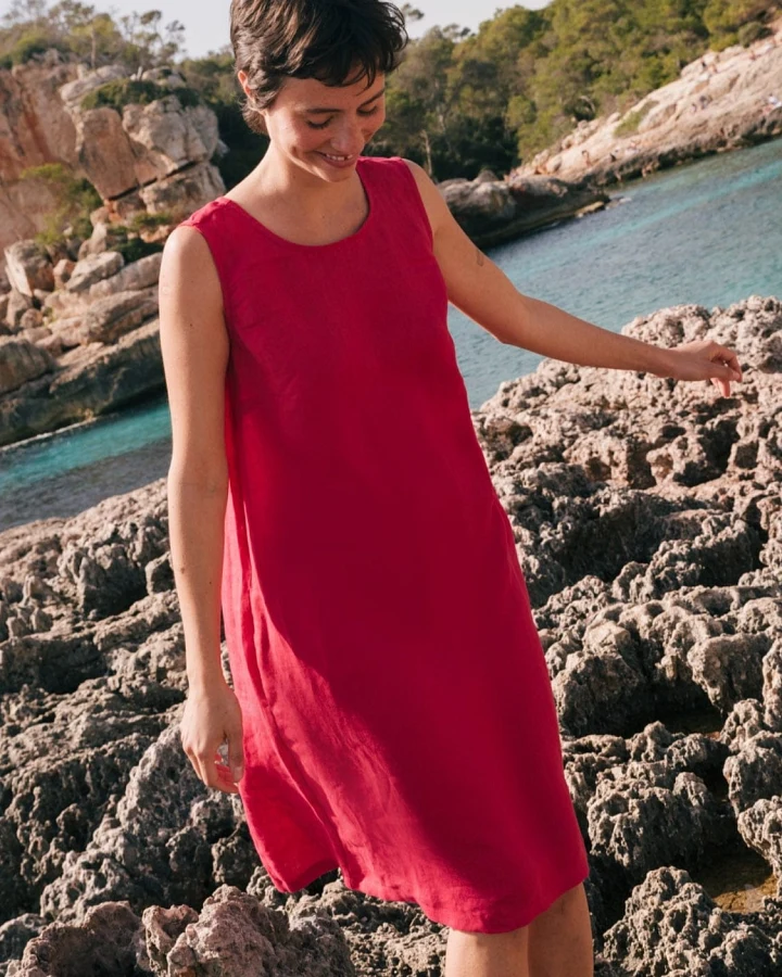 AmourLinen Damen vegan Kleid Norah Viva Magenta