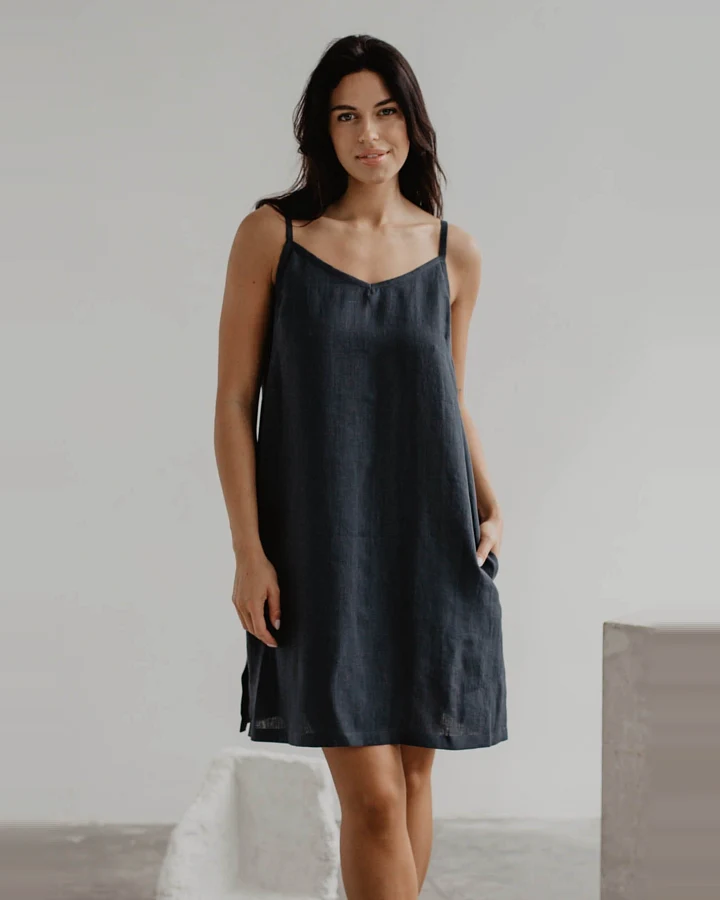 AmourLinen Damen vegan Slip Dress Zoe Charcoal