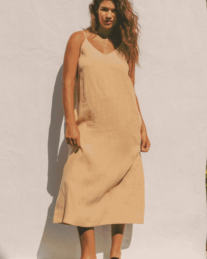 AmourLinen Damen vegan Kleid Jakarta Senf