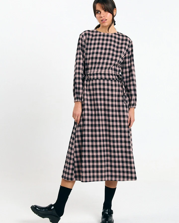 SUITE13LAB Damen vegan Kleid Ota Check Schwarz Ecru