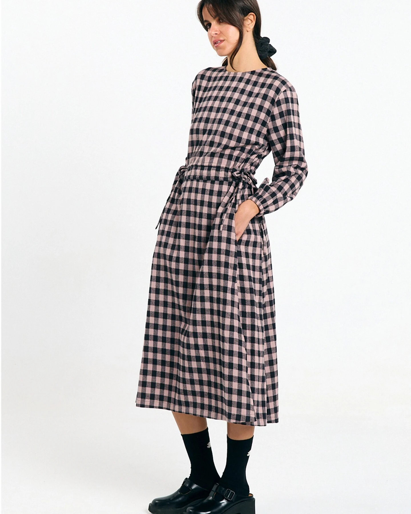SUITE13LAB Damen vegan Kleid Ota Check Schwarz Ecru – Ansicht 2