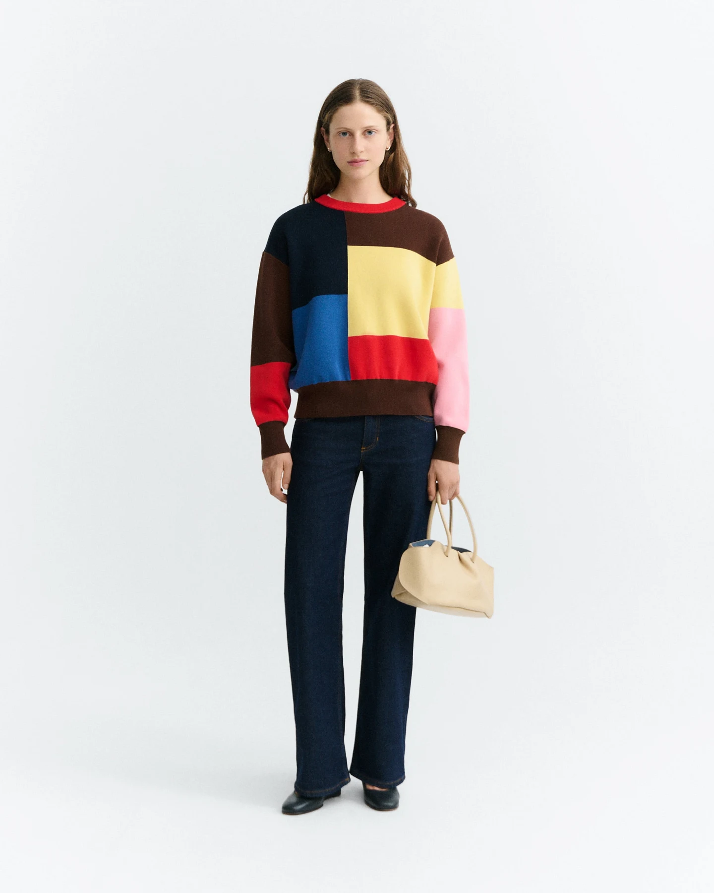 Thinking MU Damen vegan Pullover Petra Color Block In Gelb/Braun/Rot – Ansicht 2