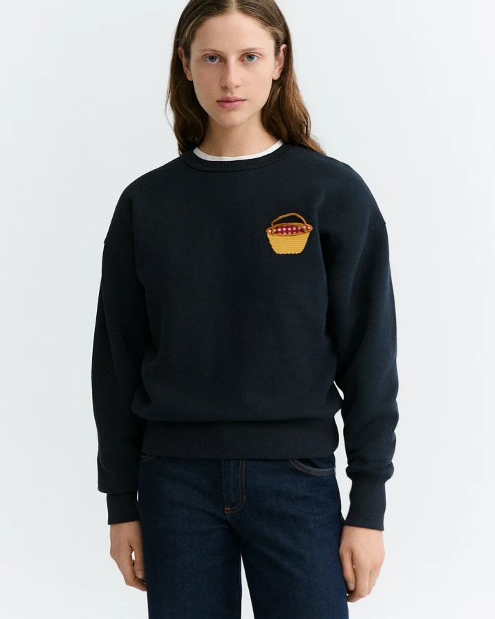 Thinking MU Damen vegan Sweatshirt Jodie Mit Gesticktem Korb Marineblau