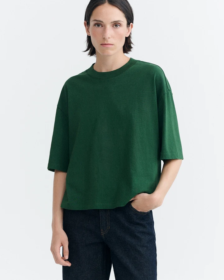 Thinking MU Damen vegan T-Shirt Lena Oversize Dunkelgrün