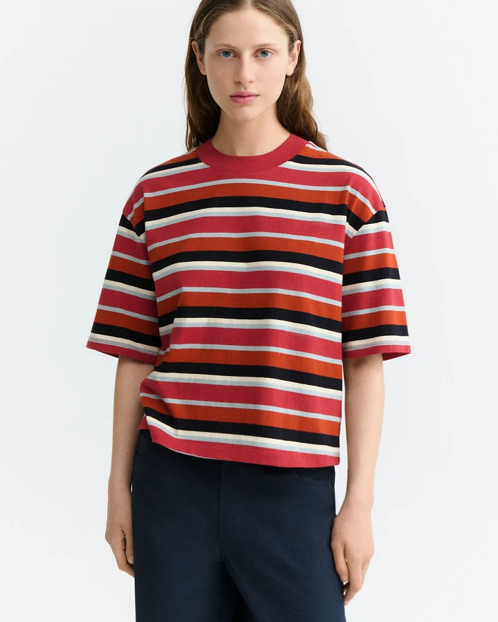 Thinking MU Damen vegan T-Shirt Kiki Lena Oversize Gestreift Rot