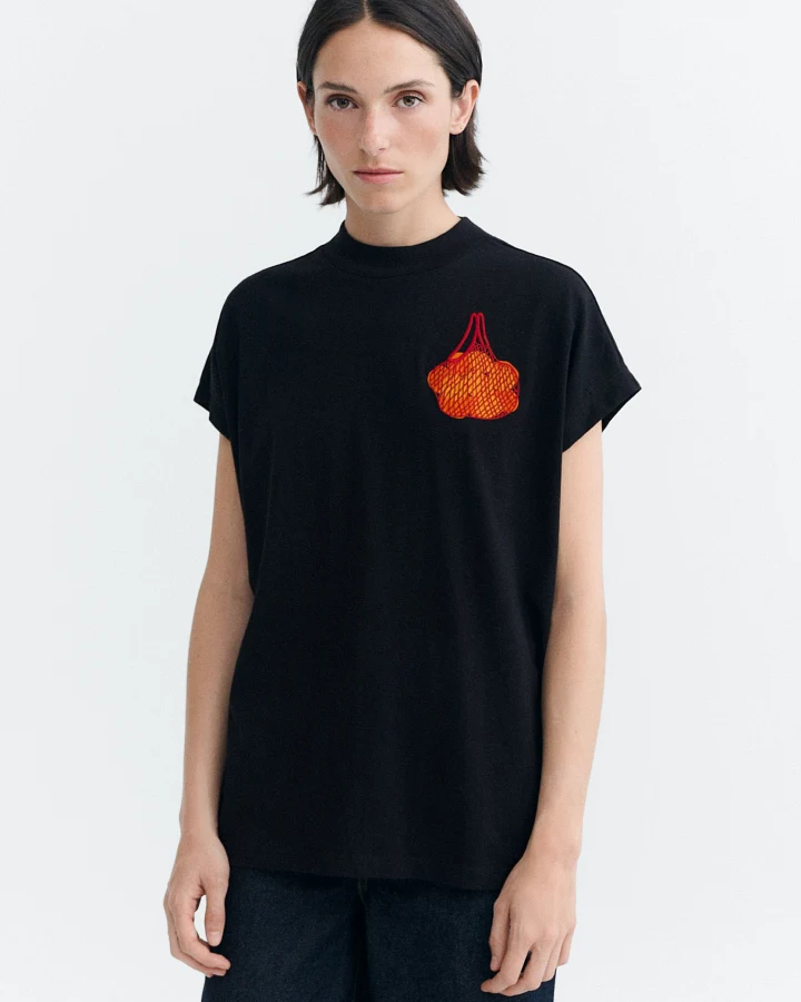 Thinking MU Damen vegan T-Shirt Volta Mandarins Mit Stickerei Schwarz