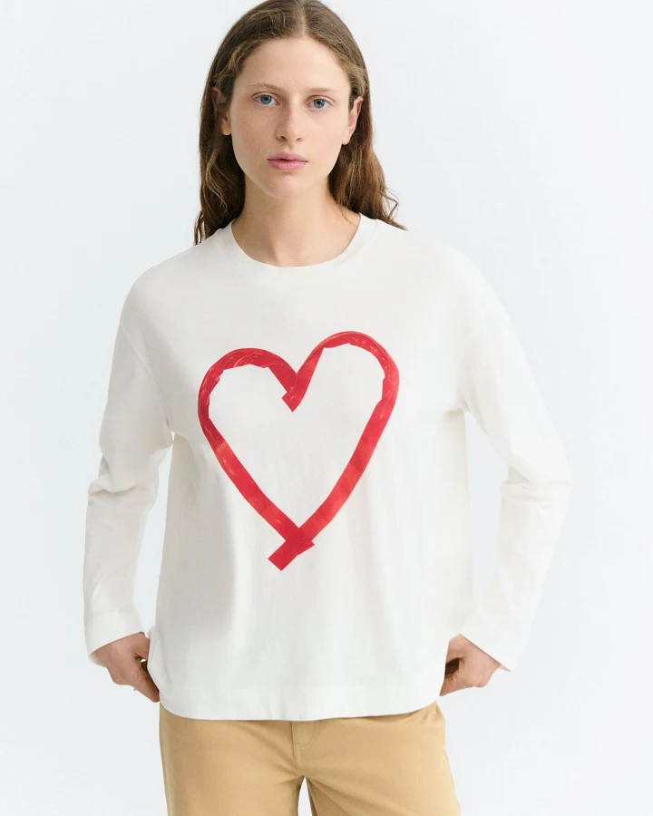 Thinking MU Damen vegan Langarm-T-Shirt Heart Tape Emily Weiß