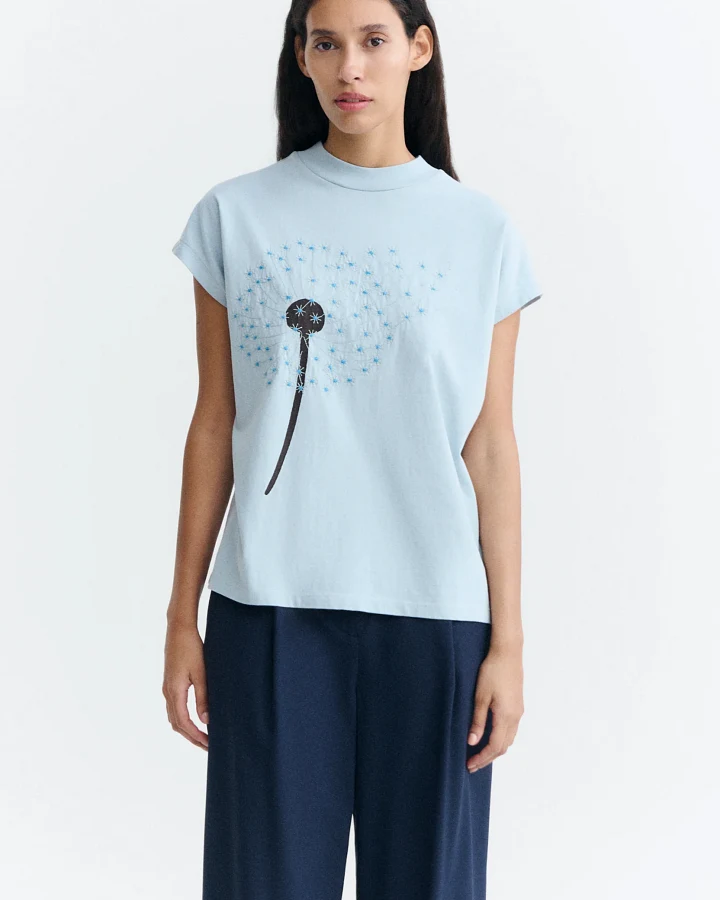 Thinking MU Damen vegan T-Shirt Dandelion Mit Stickerei Volta Hellblau