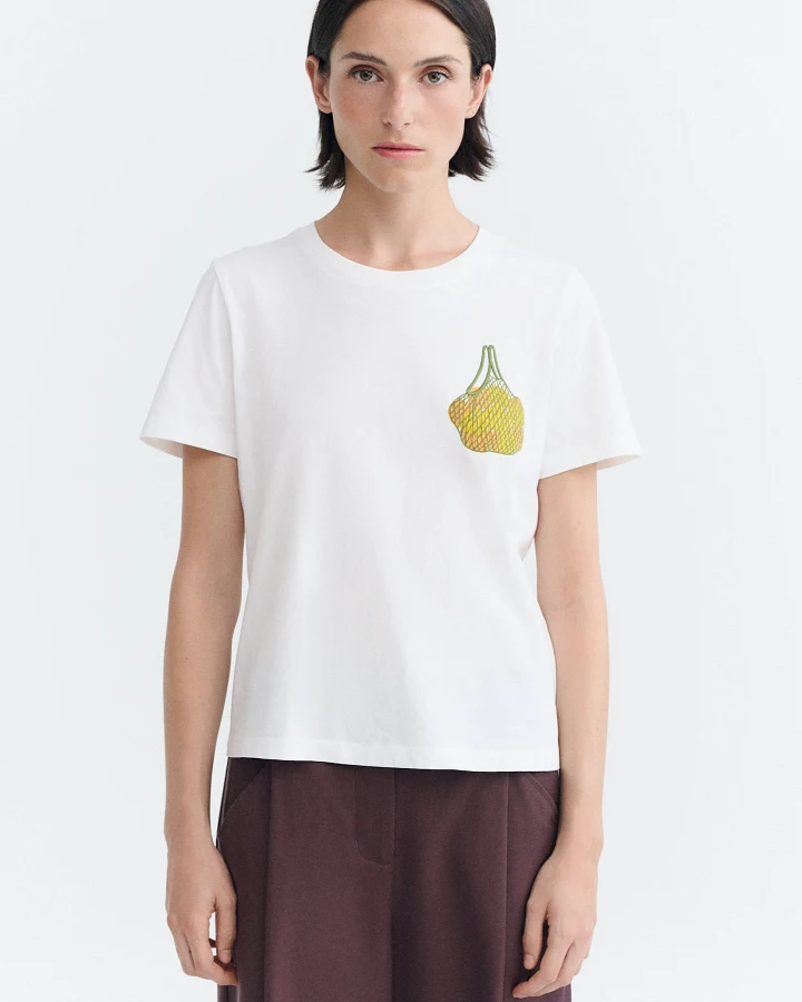 Thinking MU Damen vegan T-Shirt Mit Limes-Stickerei Ida Weiß
