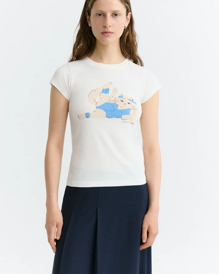 Thinking MU Damen vegan T-Shirt Mirna Slim Fit Meowrobics Weiß