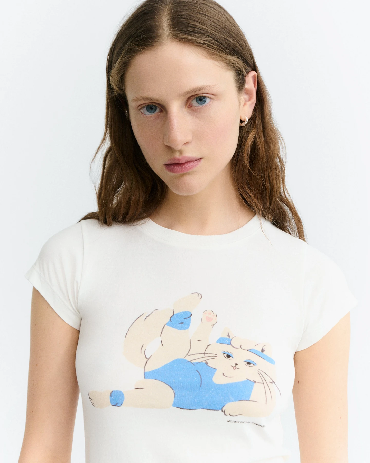 Thinking MU Damen vegan T-Shirt Mirna Slim Fit Meowrobics Weiß – Ansicht 2