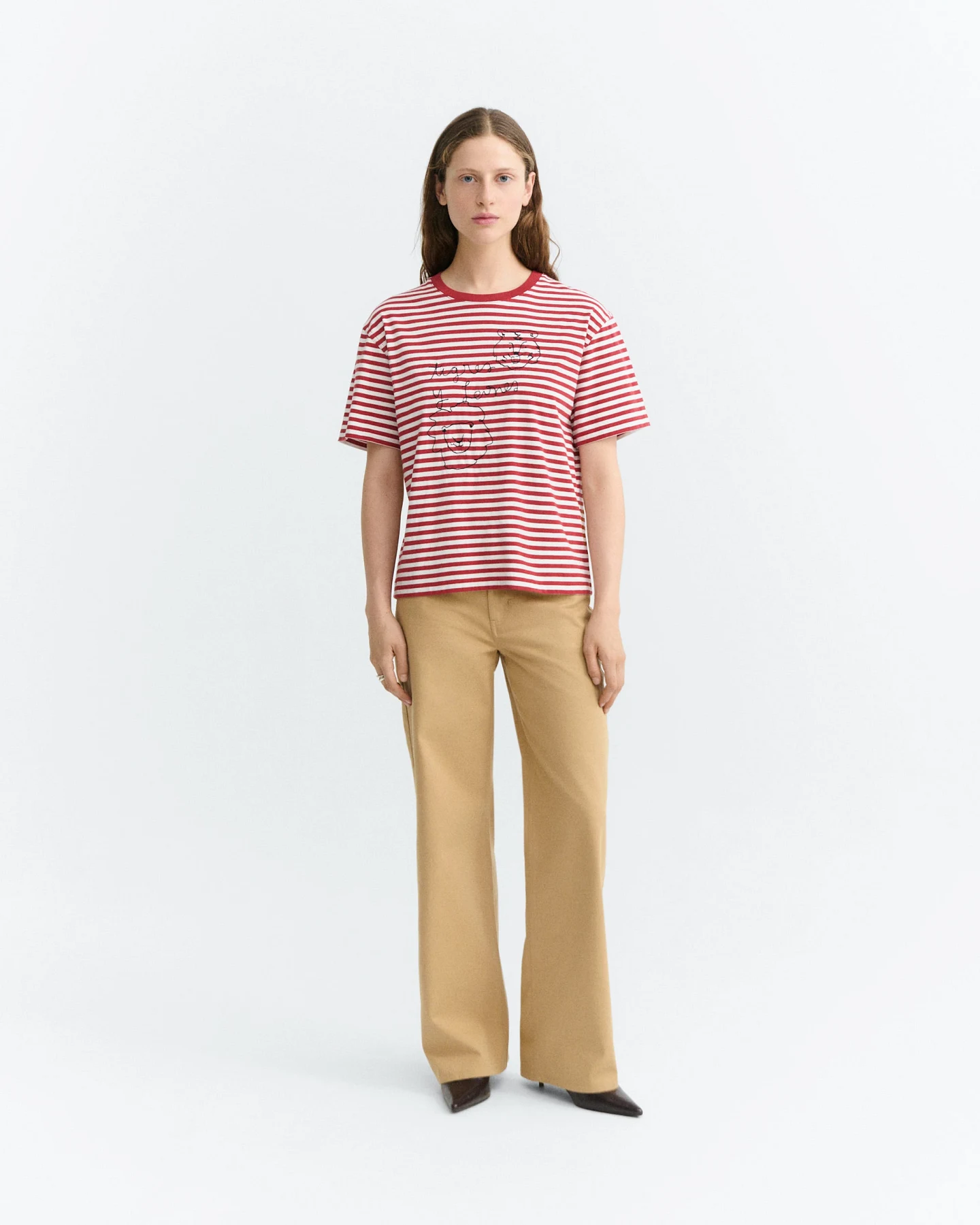 Thinking MU Damen vegan T-Shirt Lucia Bestickte Tiger Und Löwen Rote Streifen – Ansicht 2